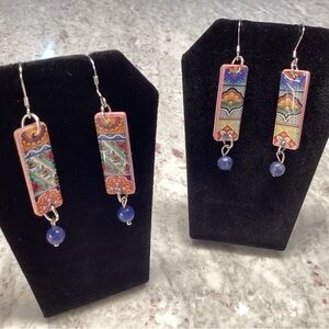 New Reversible Dangle Earrings with Blue Sodalite Stone. Artisan Made.